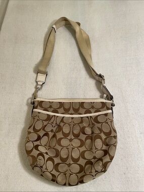 Coach Signature Canvas Shoulder Bag in Khaki and Beige